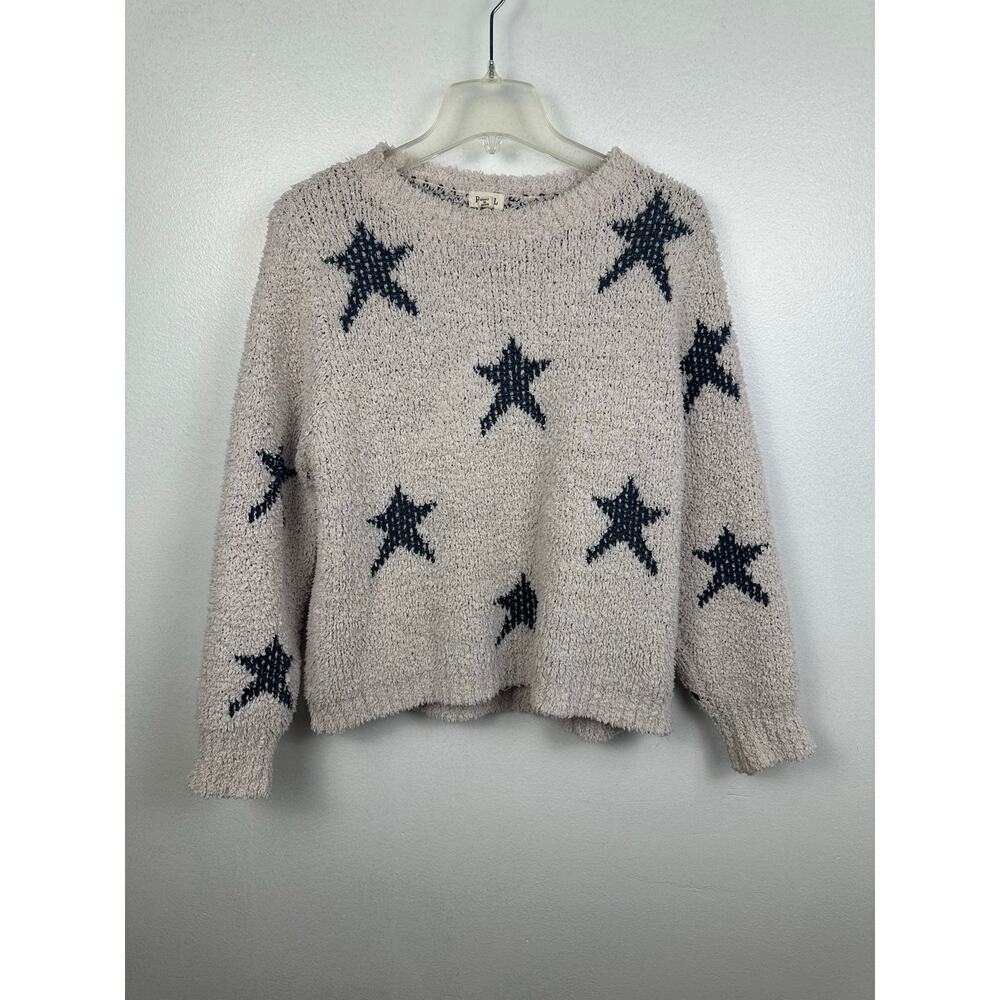 POL Cozy Popcorn Knit Star Sweater Fuzzy Plush Crewneck Pink Navy Size small - Picture 2 of 7